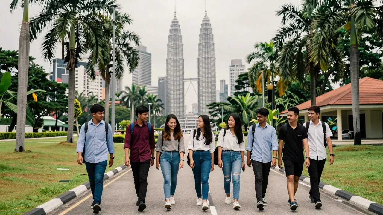 Sinh viên quốc tế làm việc nhóm trong phòng thực hành máy tính tại một trường đại học ở Malaysia